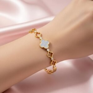 18K Gold Plated Clover Design Bracelet for Women & Girls
