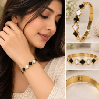 Aurelark Black & White Floral Gold-Tone Bracelet for Women